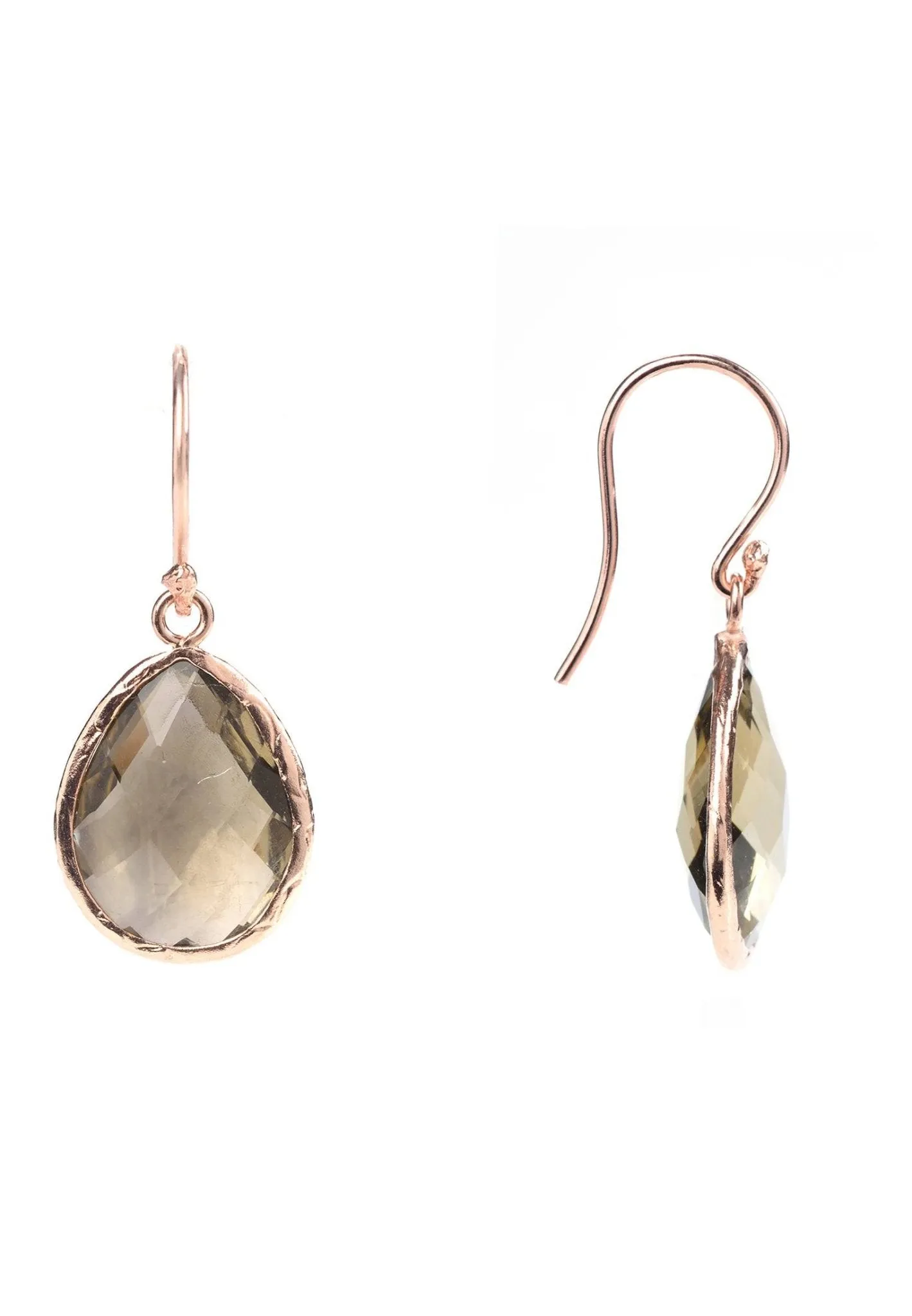 Petite Drop Earrings Dipped in Rose Gold with Smokey Quartz
