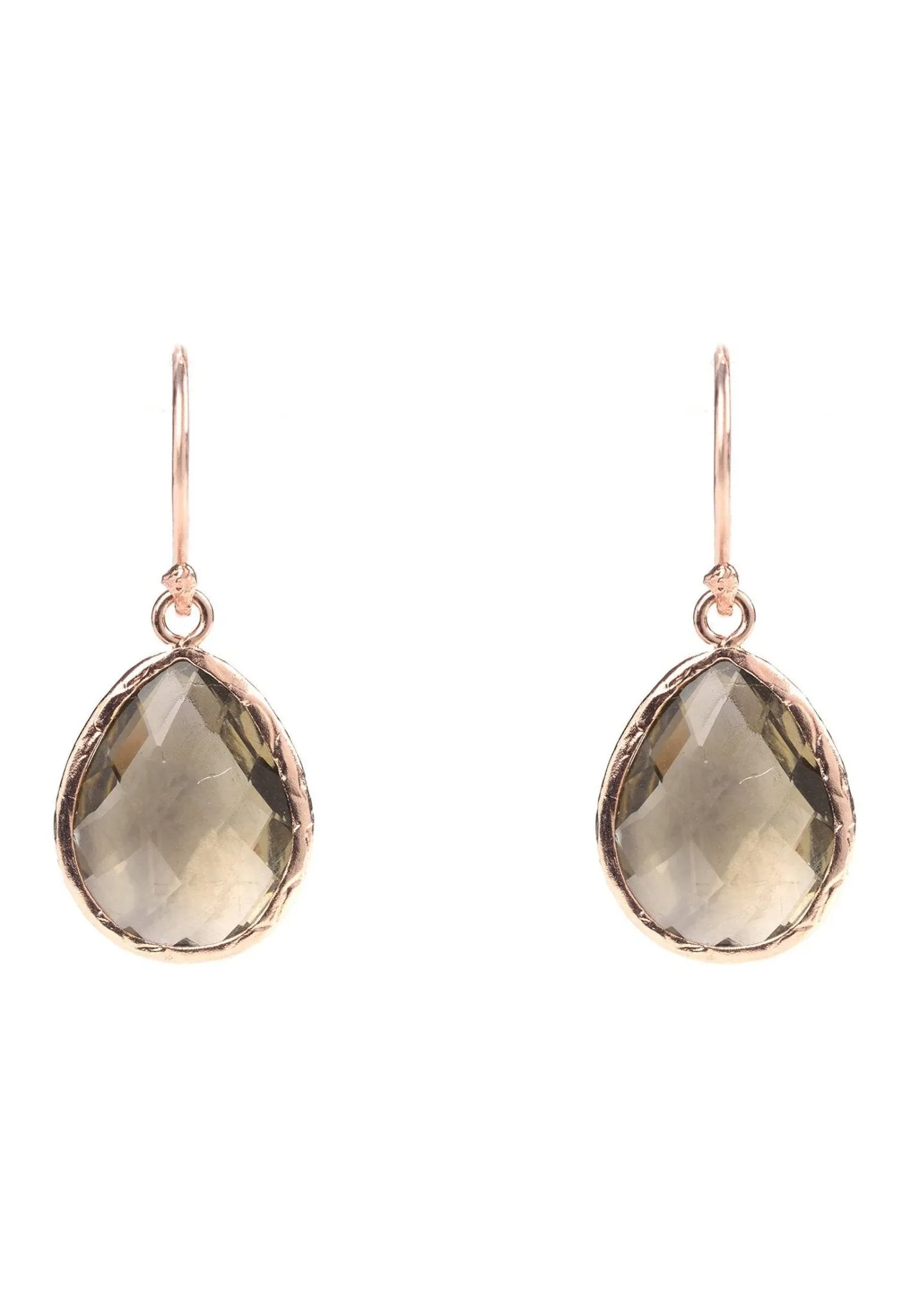 Petite Drop Earrings Dipped in Rose Gold with Smokey Quartz