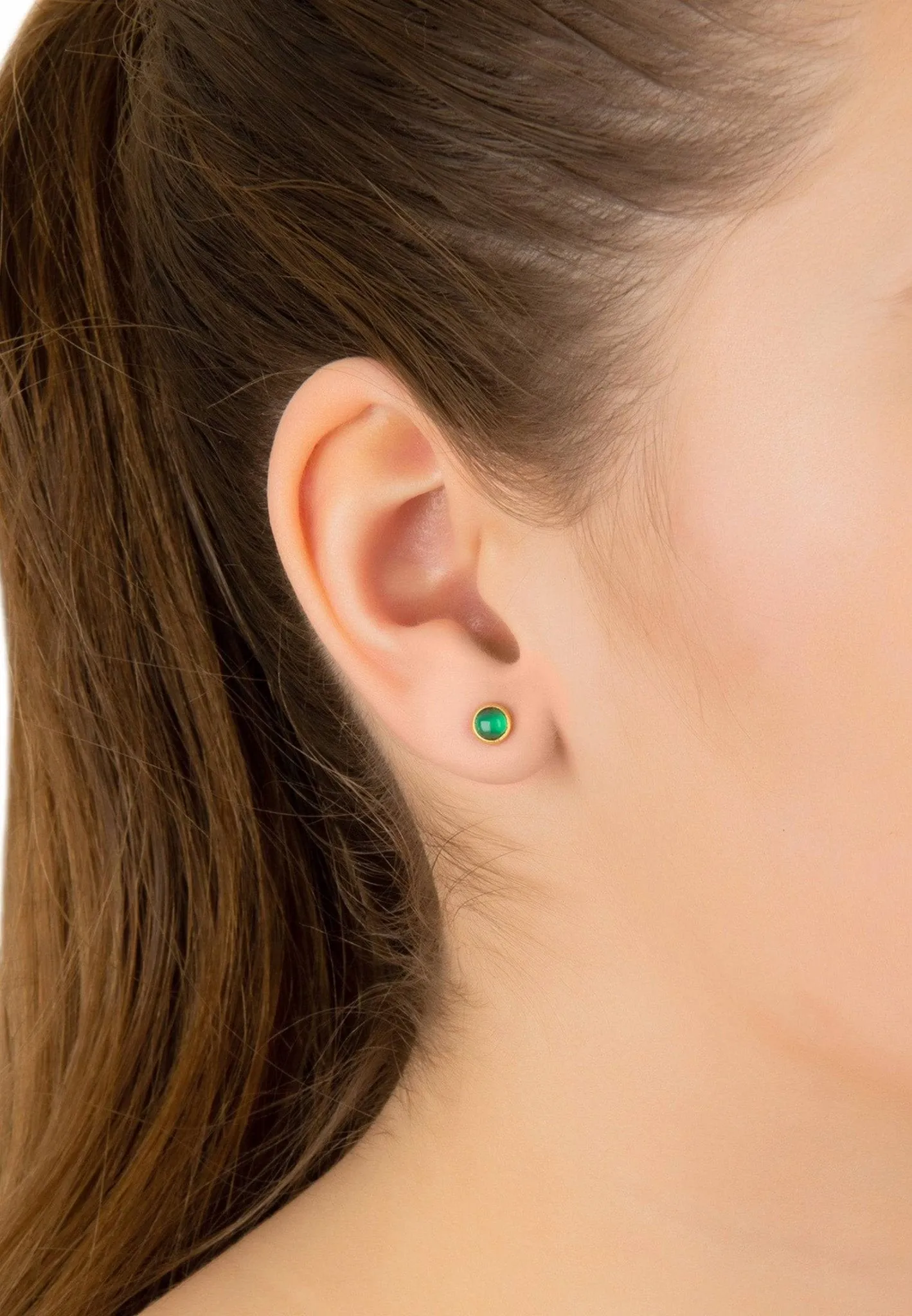 Petite Stud Earrings Dipped in Gold with Green Onyx