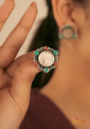 Queen Victoria Coral and Turquoise Studs