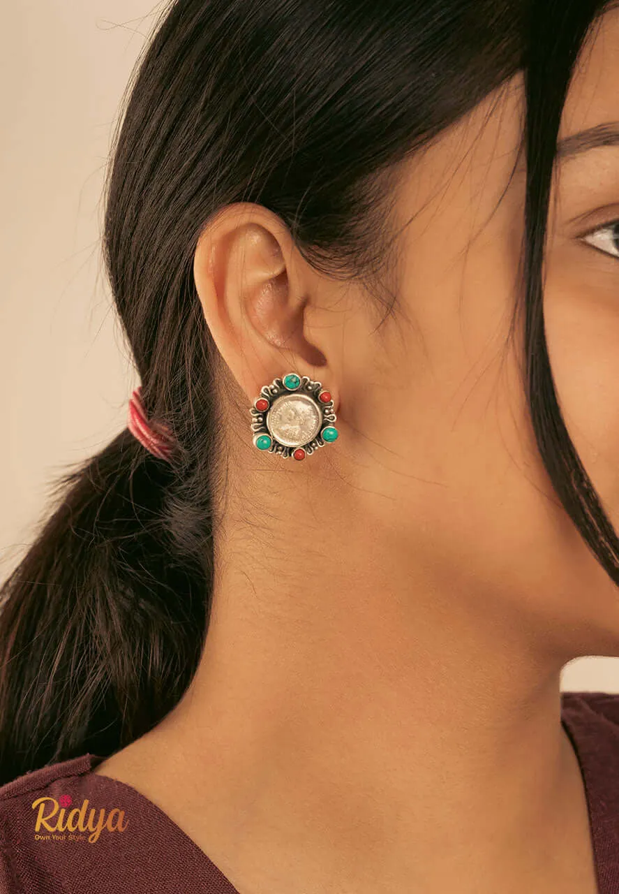 Queen Victoria Coral and Turquoise Studs