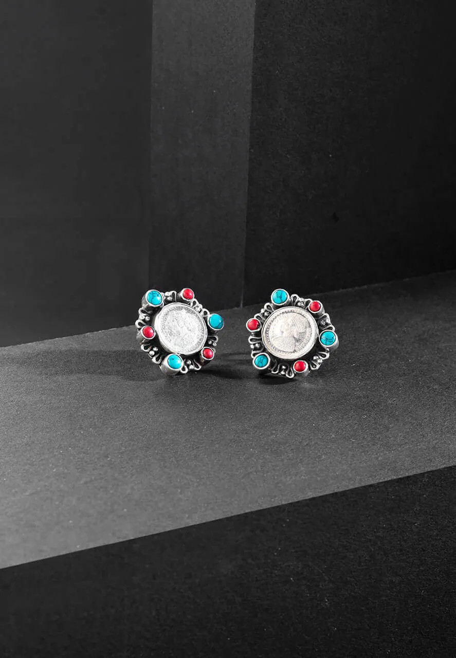Queen Victoria Coral and Turquoise Studs
