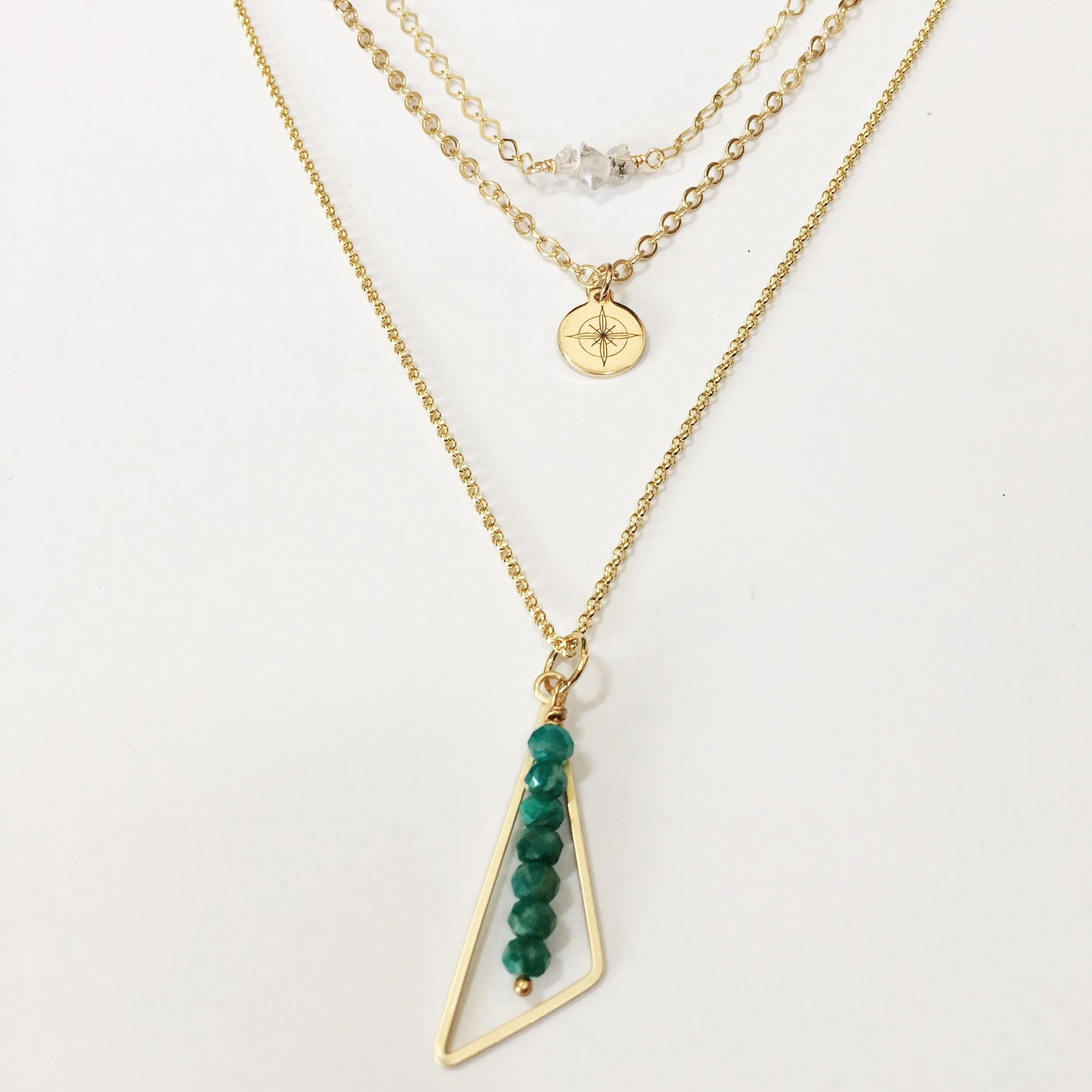 "Vertical Line" Amazonite Pendant Necklace in Gold and Silver (23 inches)