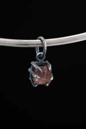 Raw Gemmy Pink Tourmaline Rubellite - Oxidised Sterling Silver - Strong Claw Wire Setting  - Hammer Textured - Pendant Crystal Necklace