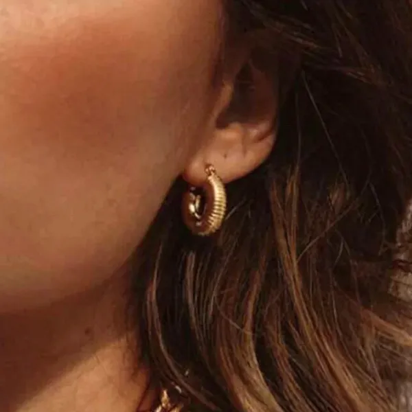 Refined Spiral Gold Huggie Hoop Earrings