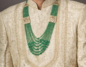 Regal Long Mint Green Groom Sherwani Mala