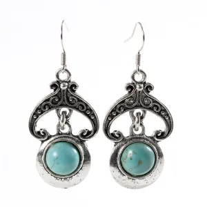 Romatic Turquoise Earrings for Women Fashion Flower Oval Earrings in Jewelry Vintage Silver Color Earrings