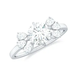 Round Cut Moissanite Solitaire Engagement Ring with Trio