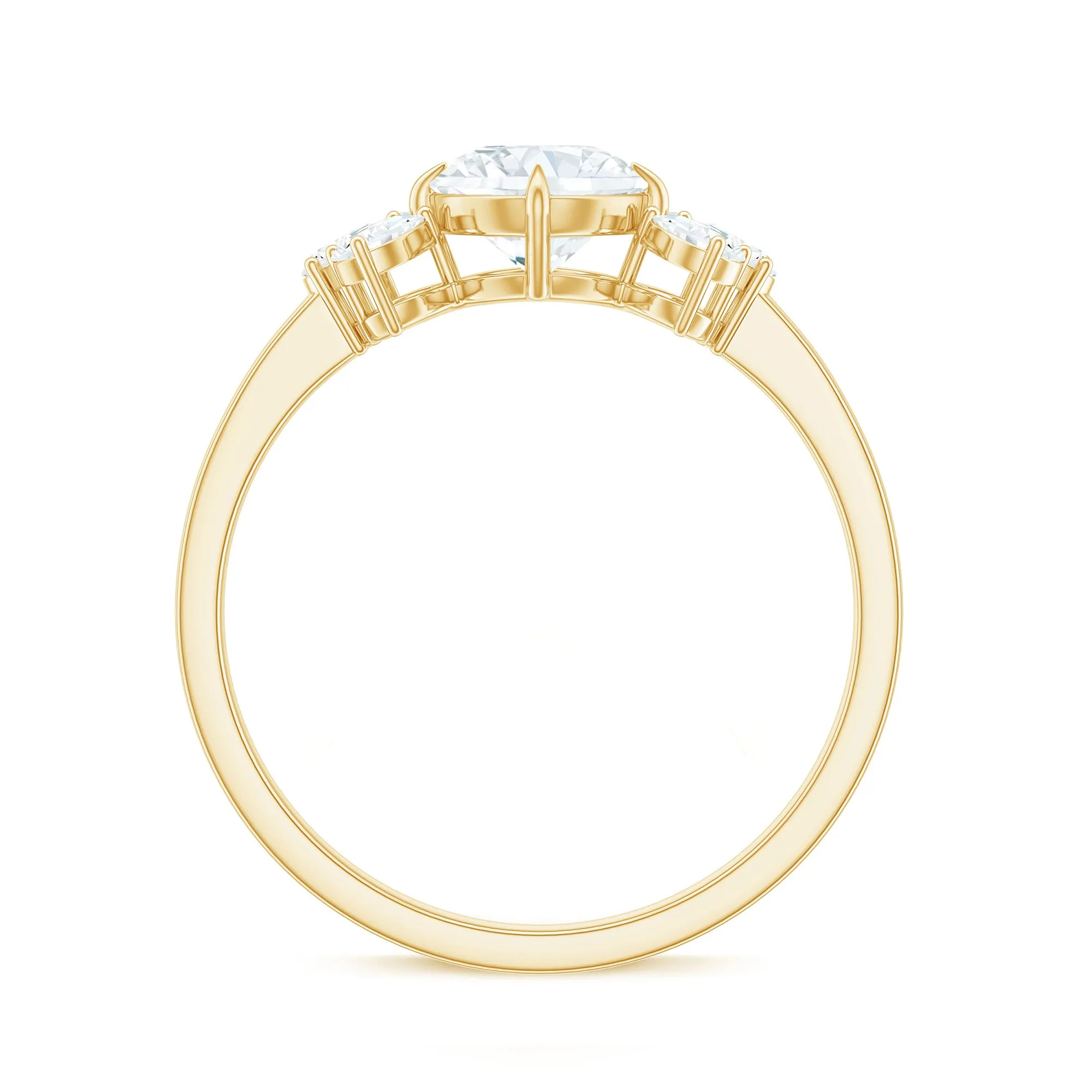 Round Cut Moissanite Solitaire Engagement Ring with Trio