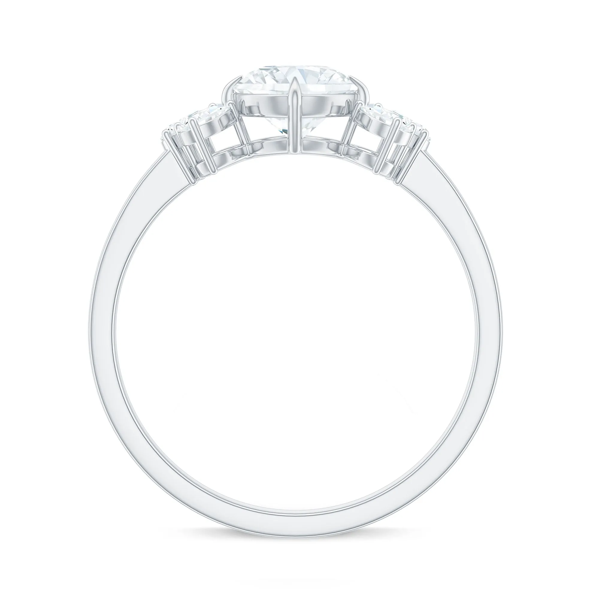 Round Cut Moissanite Solitaire Engagement Ring with Trio