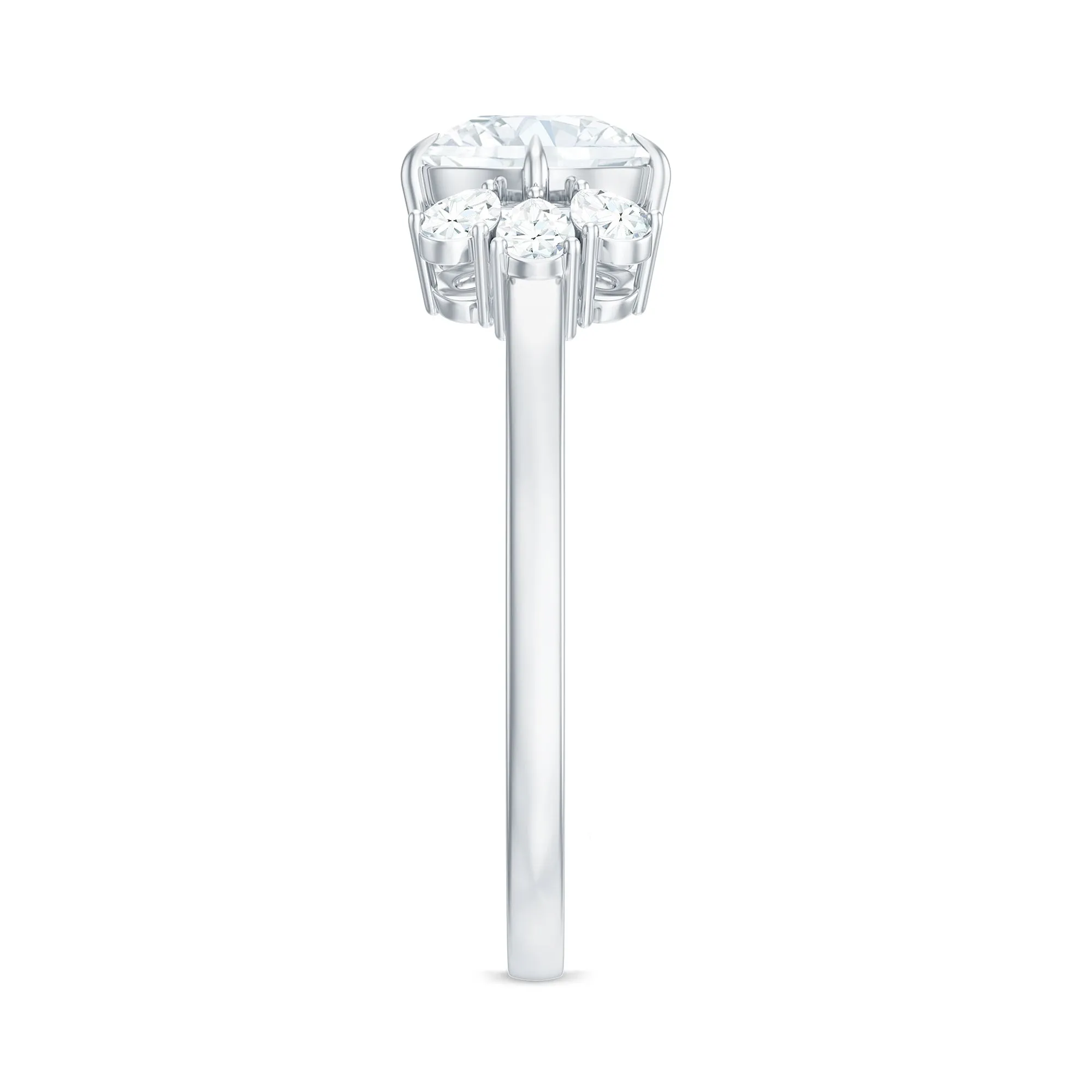 Round Cut Moissanite Solitaire Engagement Ring with Trio
