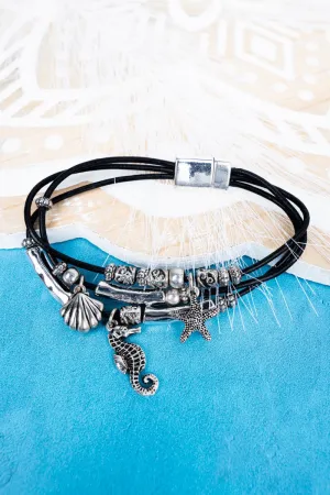 SALE! Sea Life Charm Black Cord Magnetic Bracelet