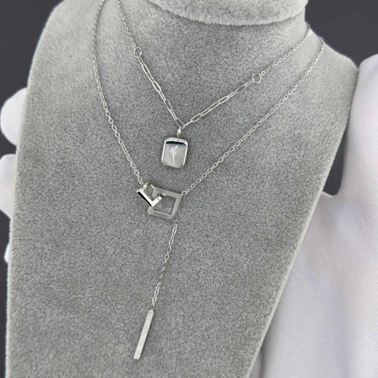 Silver Edge Lariat Necklace