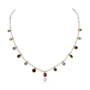 Silver Gold Plated multi stone pendant with Moonstone string Necklace