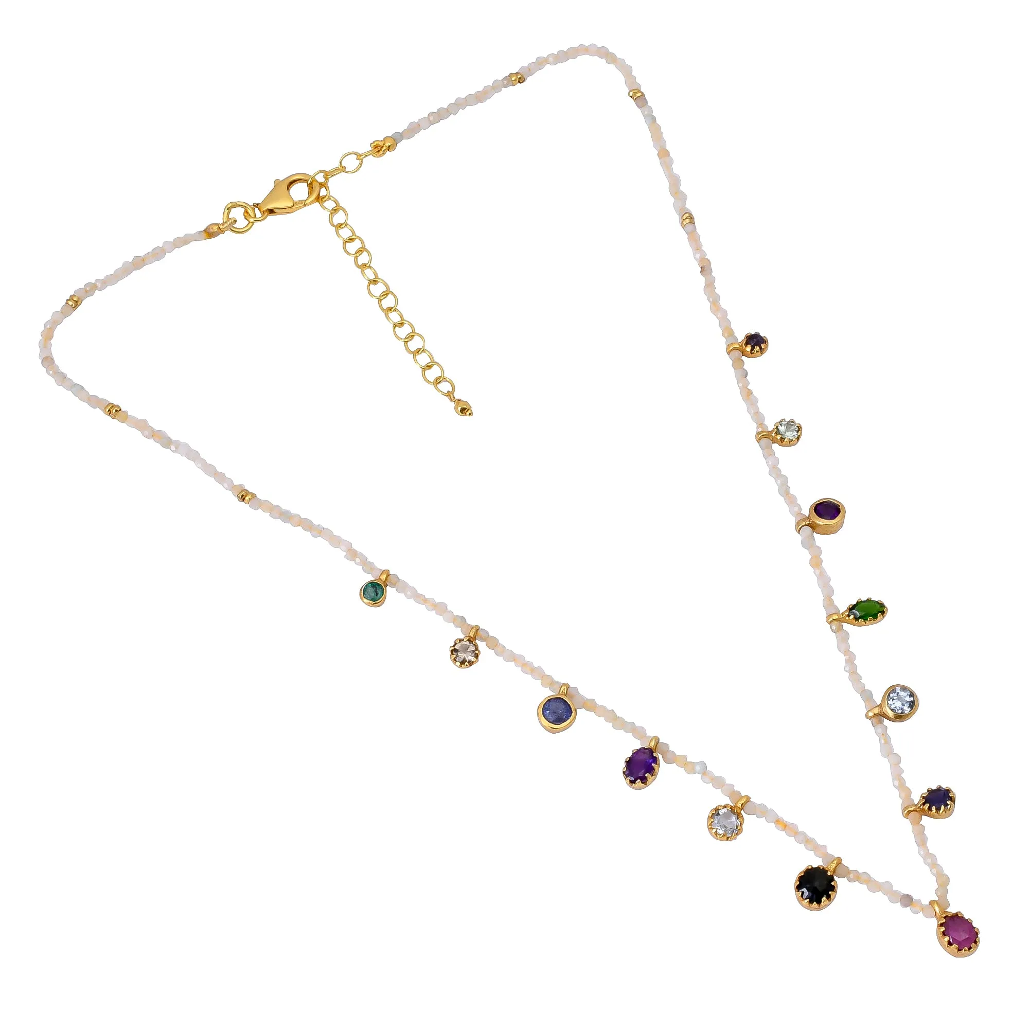 Silver Gold Plated multi stone pendant with Moonstone string Necklace