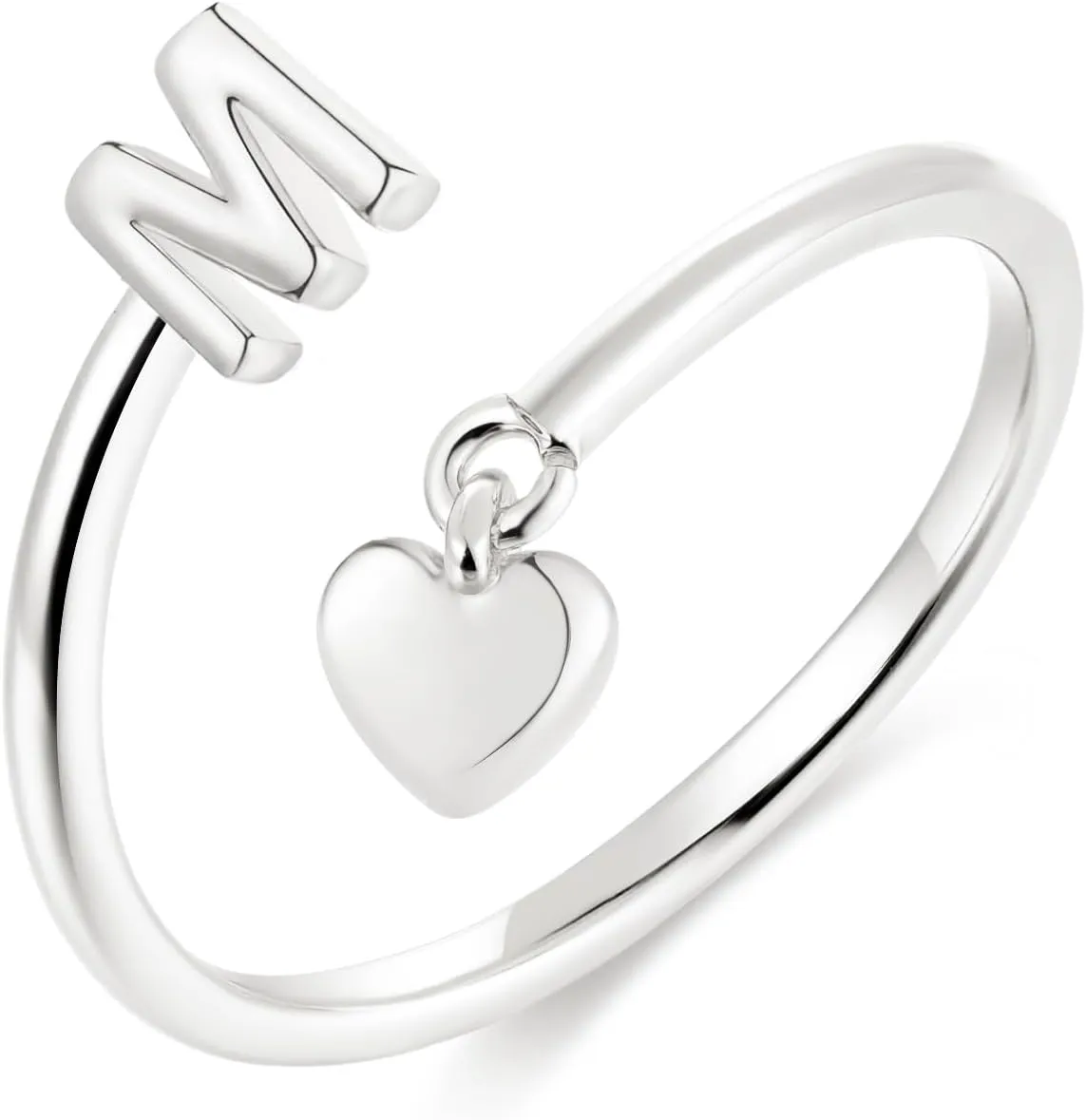 Silver Initial Rings for Women Non Tarnish Thumb Rings Sterling Silver Plated Adjustable Rings for Women Stackable Heart Ring letter rings for women