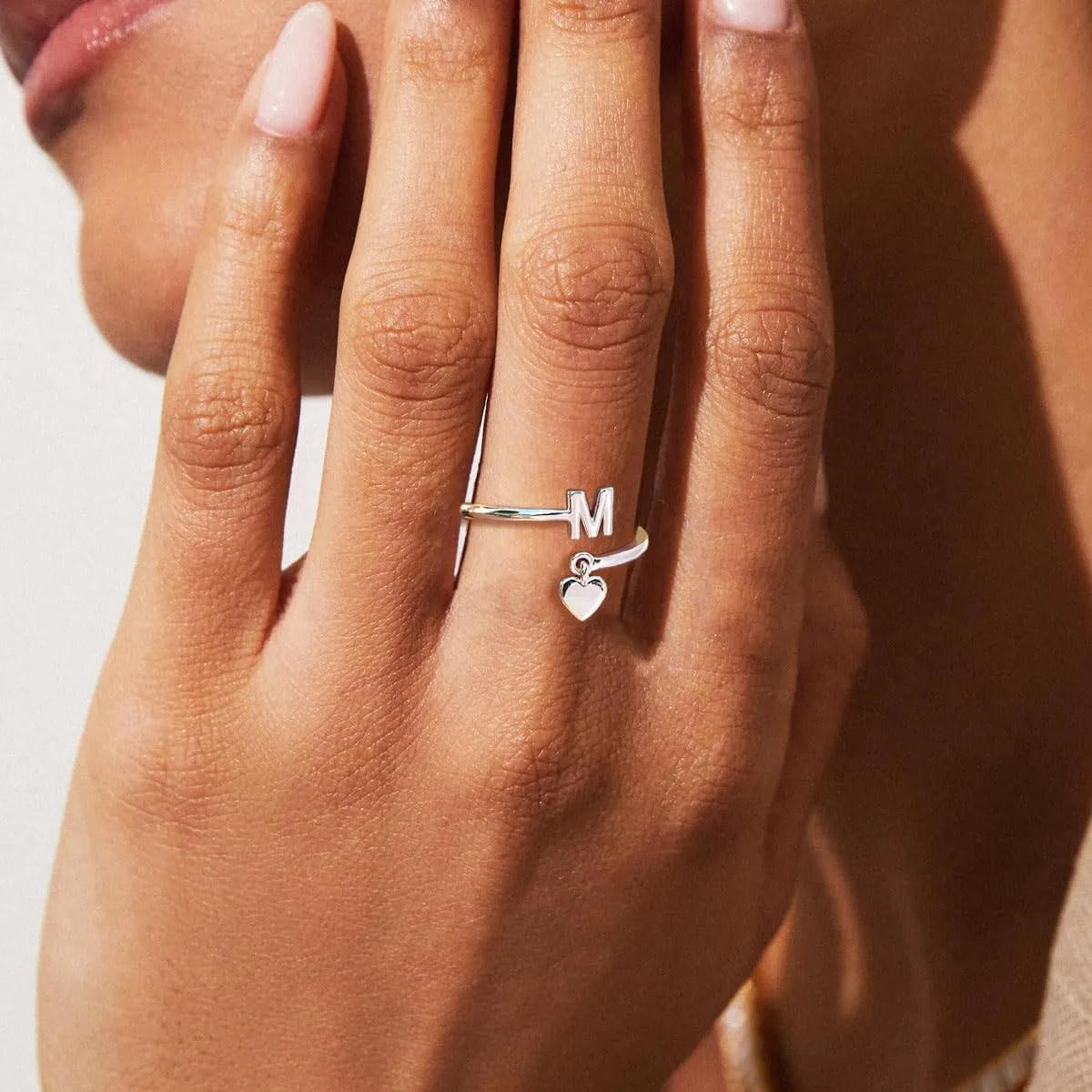 Silver Initial Rings for Women Non Tarnish Thumb Rings Sterling Silver Plated Adjustable Rings for Women Stackable Heart Ring letter rings for women