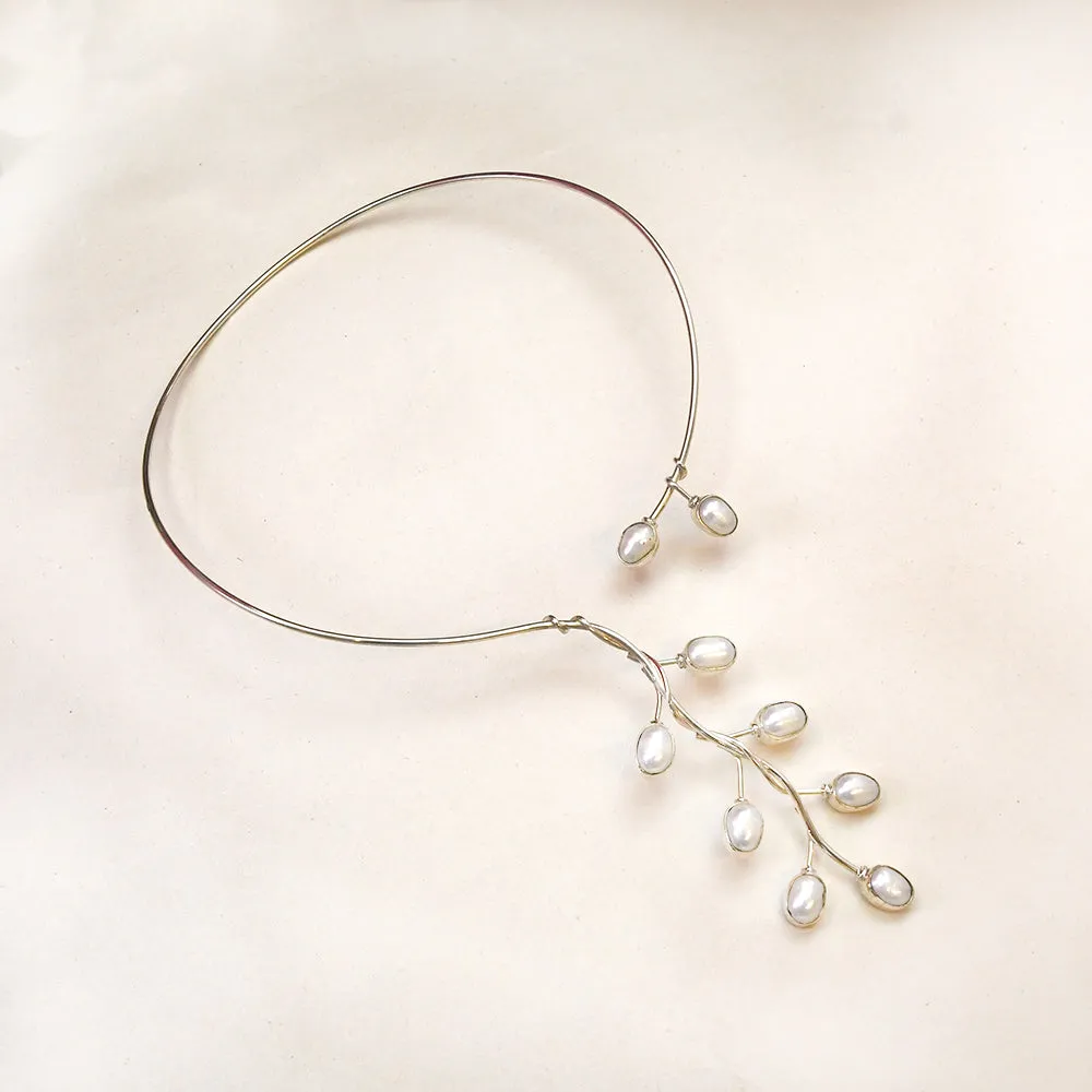 Silver Pearl Collar Necklace