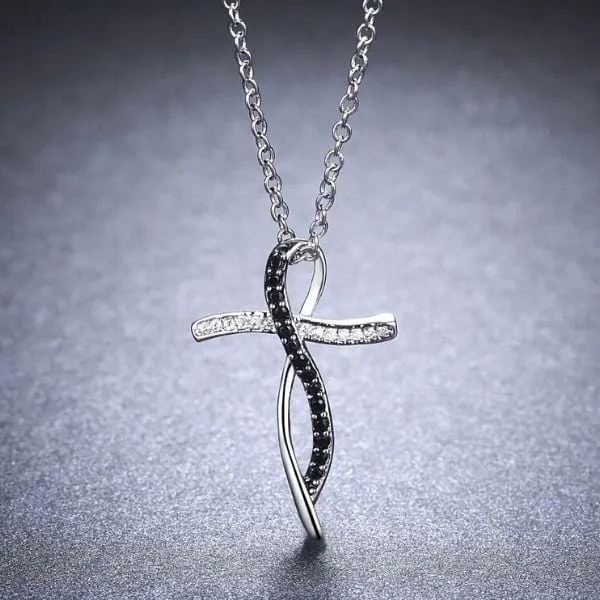 Sophisticated Black & White Sterling Silver Cross Necklaces