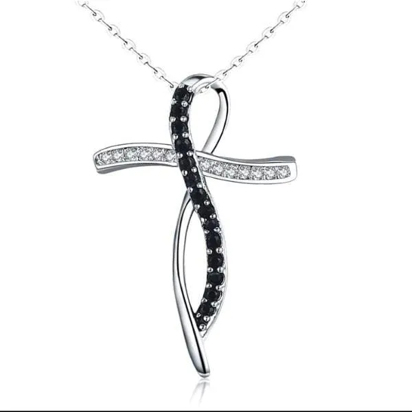 Sophisticated Black & White Sterling Silver Cross Necklaces