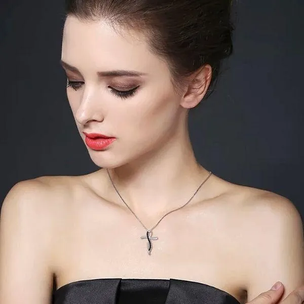 Sophisticated Black & White Sterling Silver Cross Necklaces