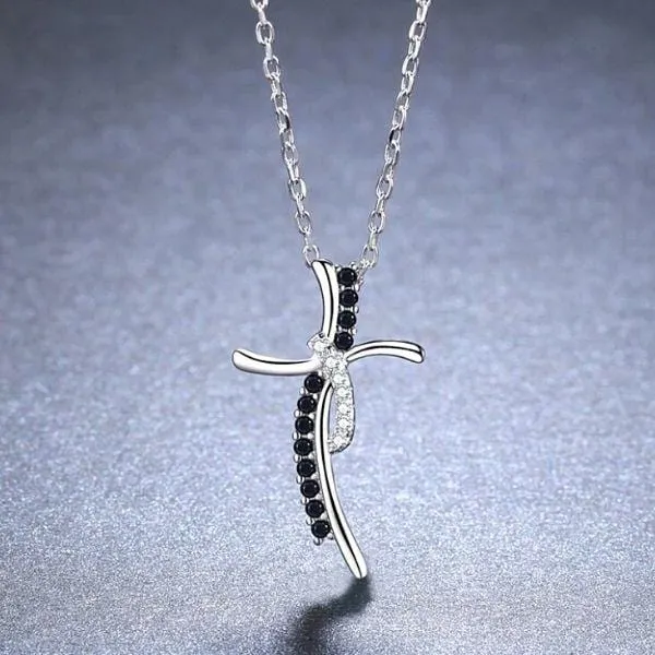 Sophisticated Black & White Sterling Silver Cross Necklaces