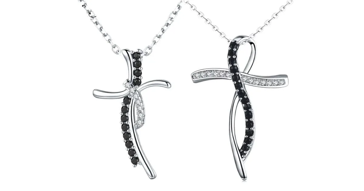 Sophisticated Black & White Sterling Silver Cross Necklaces