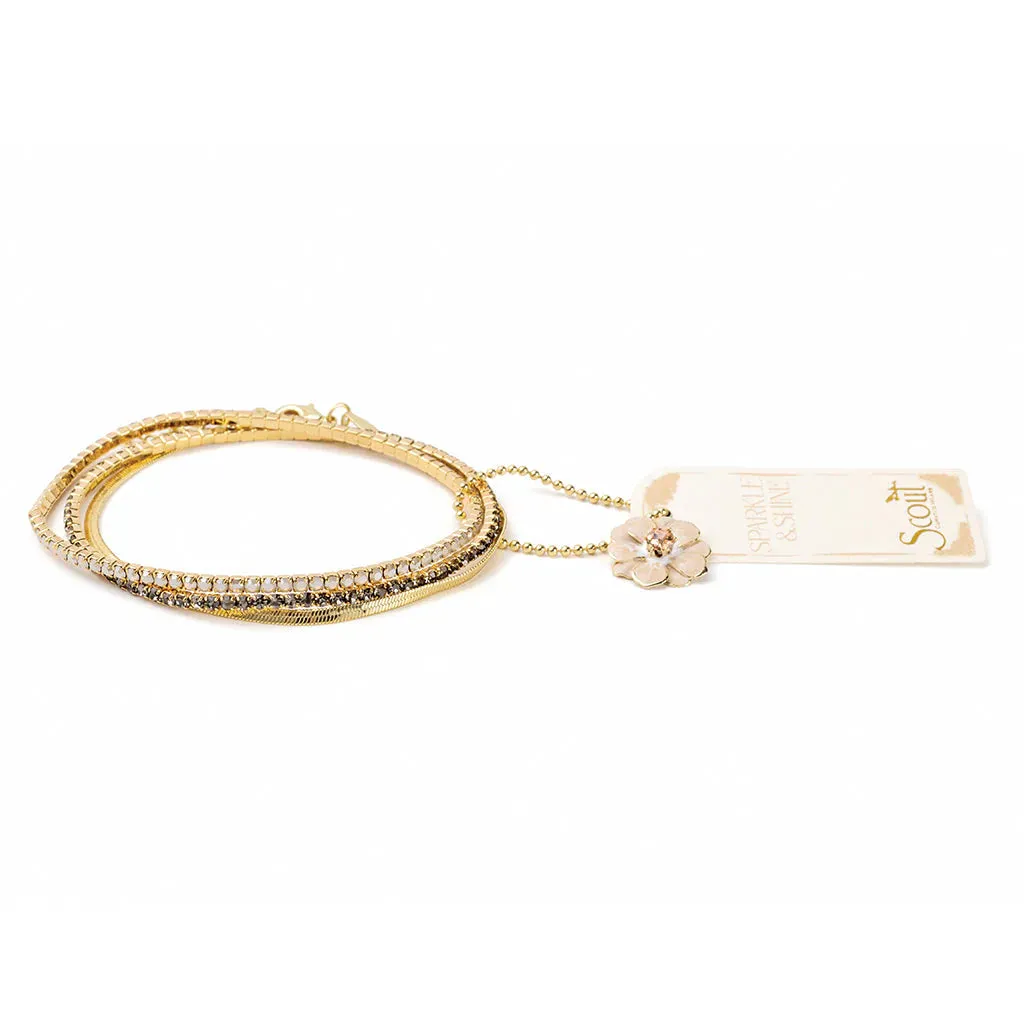 Sparkle & Shine Rhinestone Bracelet Trio - Light Gray Opal/Gold
