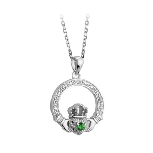 Sterling Silver Crystal Claddagh Pendant