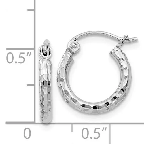 Sterling Silver Diamond Cut Classic Round Hoop Earrings 12mm x 2mm