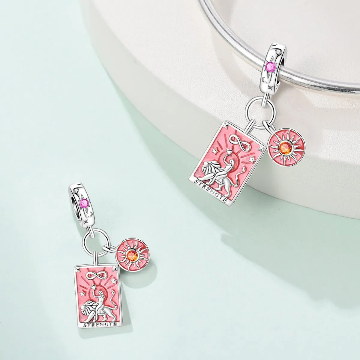 Strength Tarot Card & Sun Dangle Charm