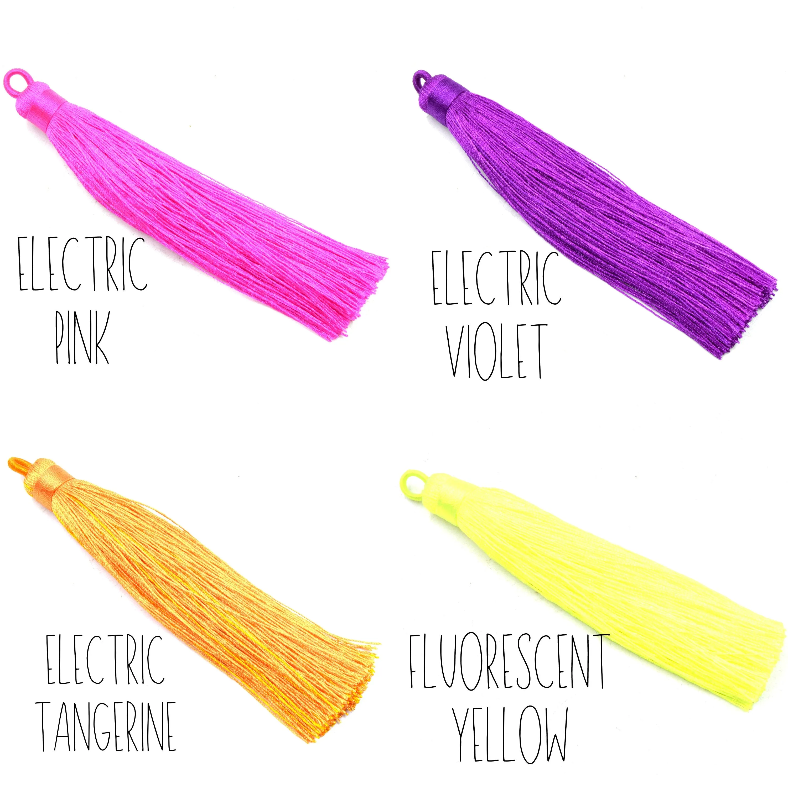 Tassel Pendants | 4 inch Silky Wrap Cap Threaded Tassels | Mala Tassel