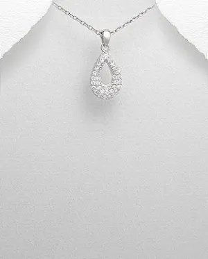 Tear Drop Pendant with CZ Diamonds