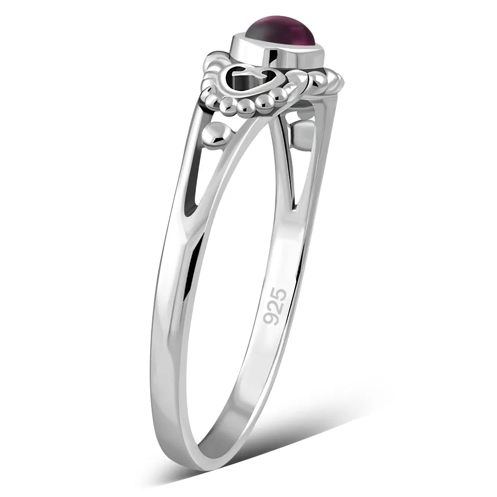 Thin Heart Garnet Stone Silver Ring