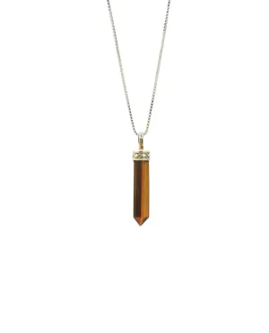 Tiger's Eye Mini Crystal Point Pendant .925 Adj Chain