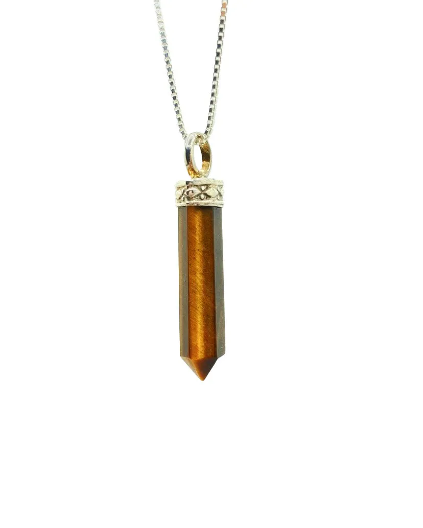 Tiger's Eye Mini Crystal Point Pendant .925 Adj Chain