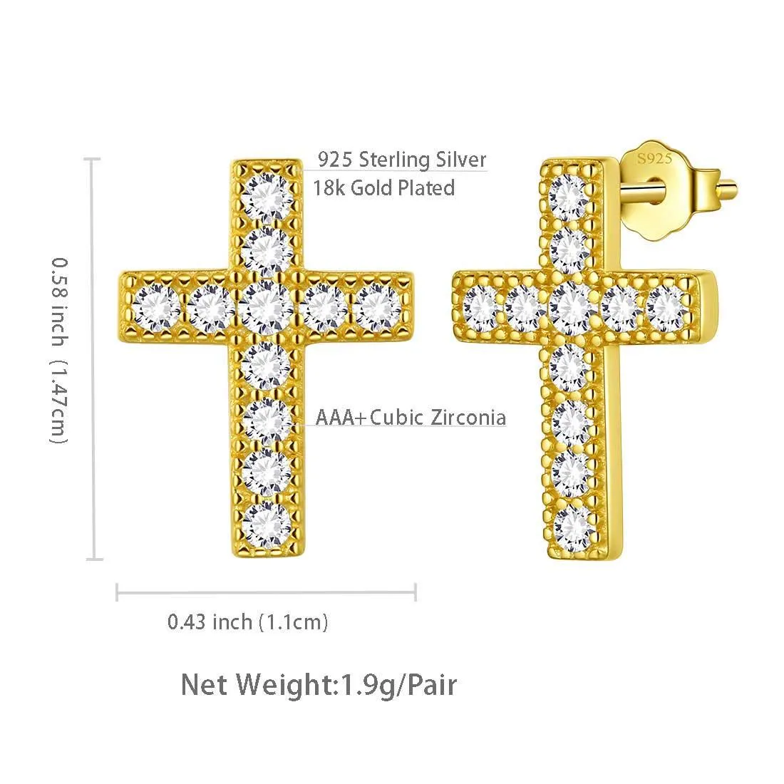 Tokyo Mart Classic Small Cross Stud Earrings Women Mens Jewelry Sterling Silver