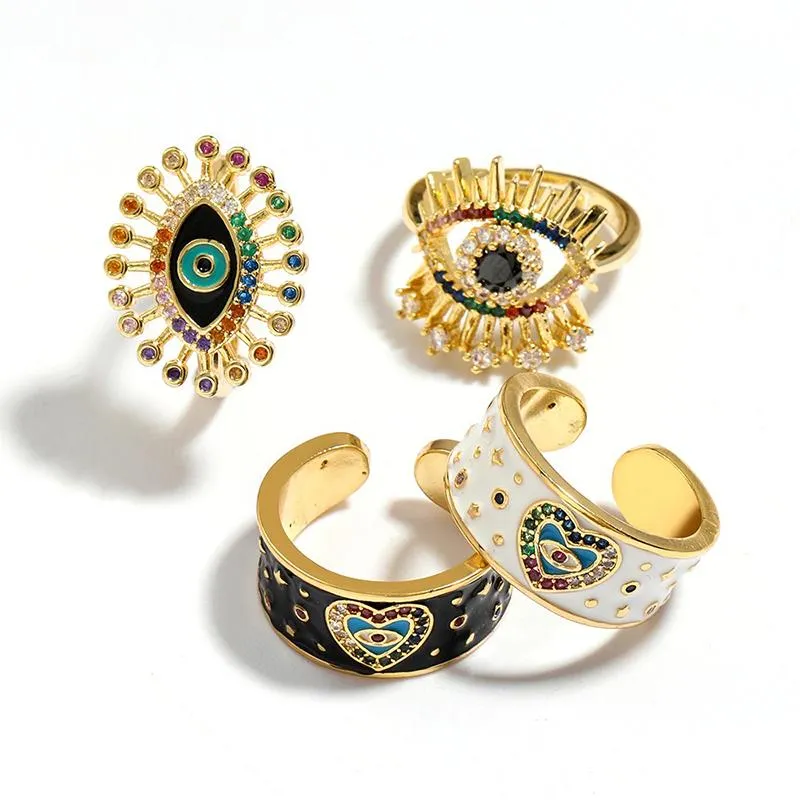 Trendy Hippie Bright-Colored Rhinestone Lucky Eyes Rings