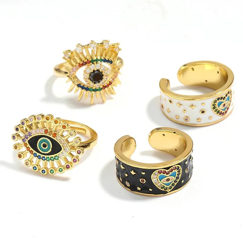 Trendy Hippie Bright-Colored Rhinestone Lucky Eyes Rings