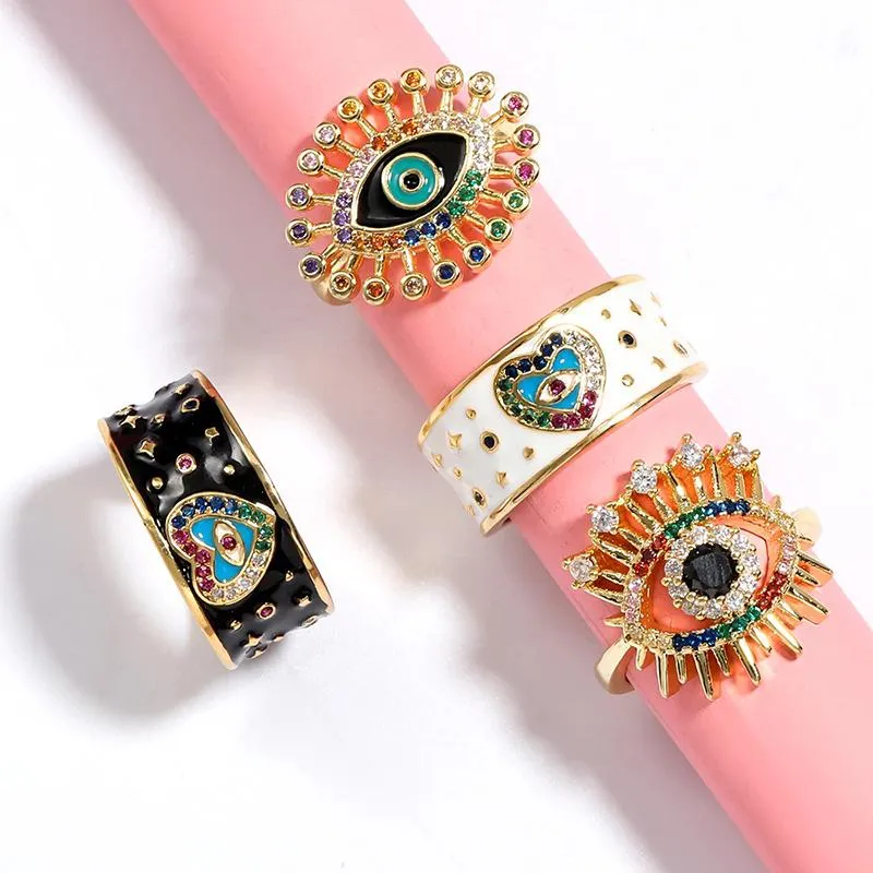 Trendy Hippie Bright-Colored Rhinestone Lucky Eyes Rings