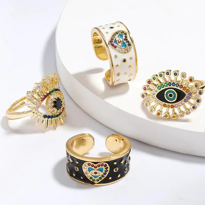 Trendy Hippie Bright-Colored Rhinestone Lucky Eyes Rings