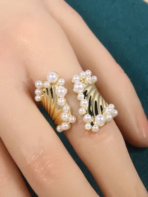 Trendy Wide Beaded Design Statement Ring