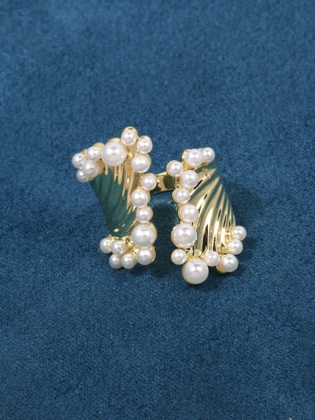 Trendy Wide Beaded Design Statement Ring
