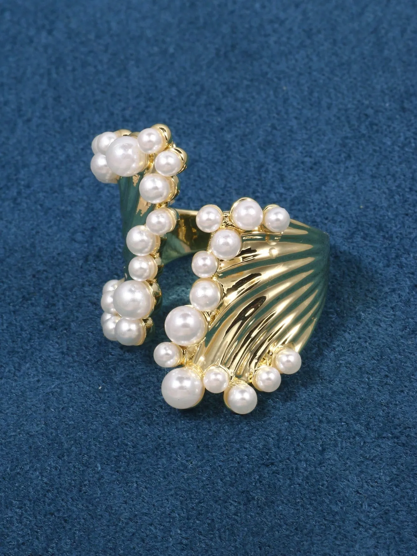 Trendy Wide Beaded Design Statement Ring
