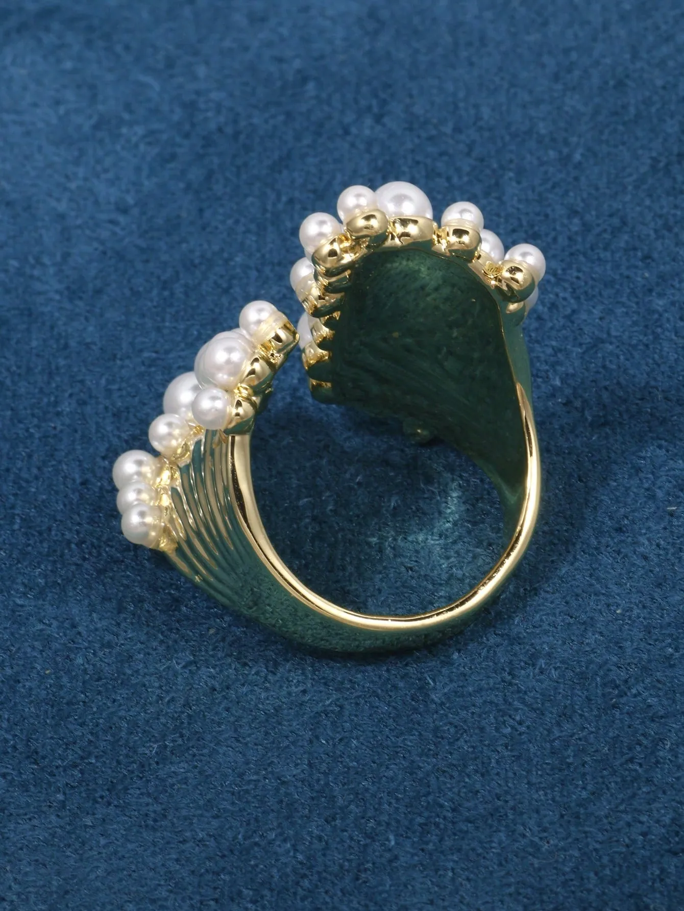 Trendy Wide Beaded Design Statement Ring