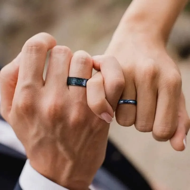 Tungsten Wedding Band with Multi-Colors Opal Inlay