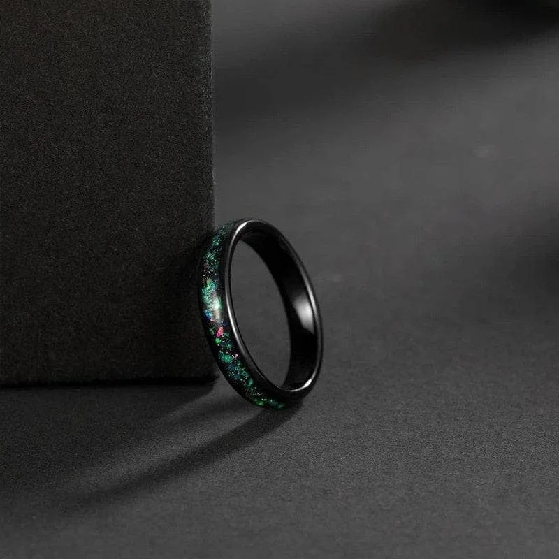 Tungsten Wedding Band with Multi-Colors Opal Inlay