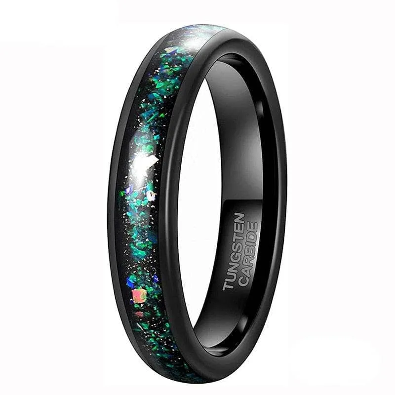 Tungsten Wedding Band with Multi-Colors Opal Inlay