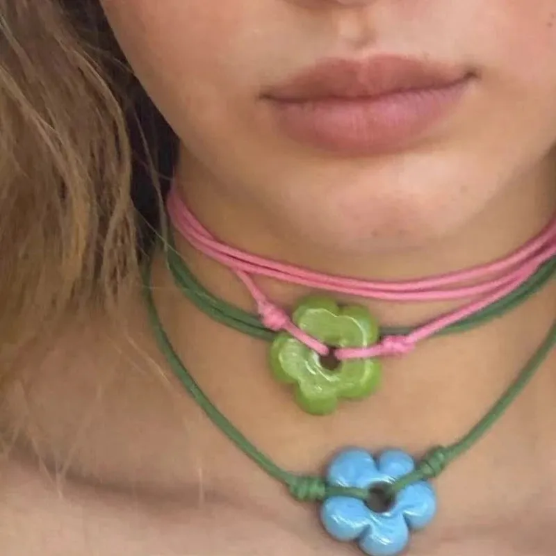 Vibrant Hollow Flower Charm Necklace
