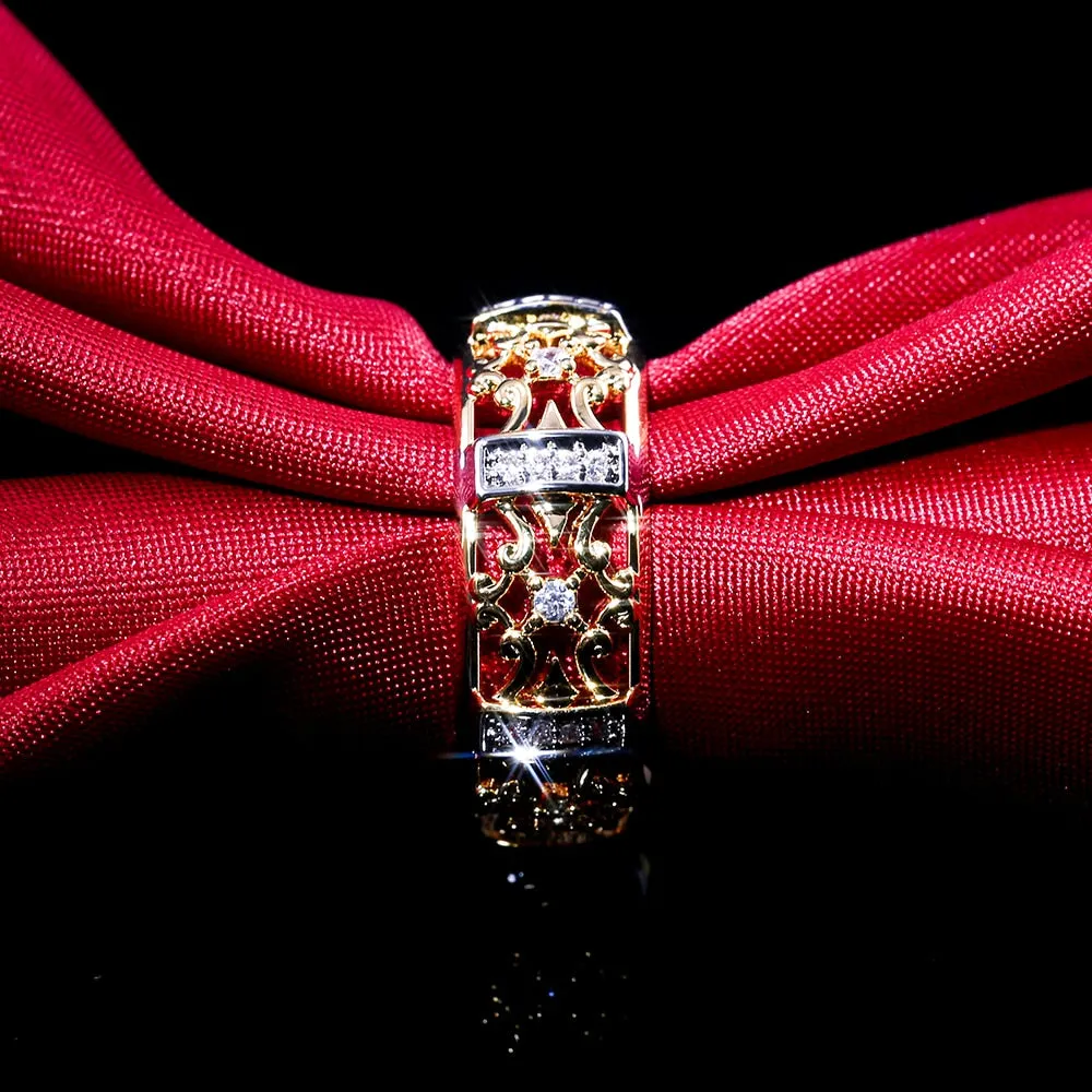 Victorian Jewelry Hollow Ethnic Rings for a Love ONE with Zircon in Gold Color